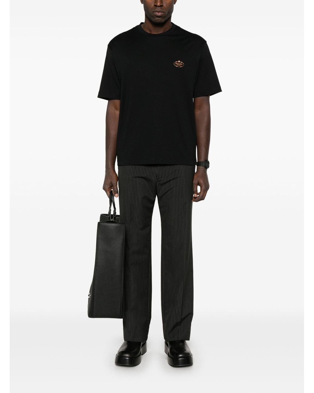 Prada Black Logo-Patch T-Shirt for men
