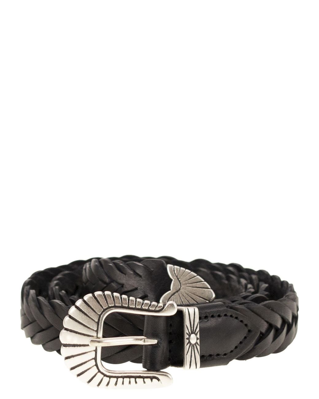 Alberto Luti Black Braided Leather Belt for men