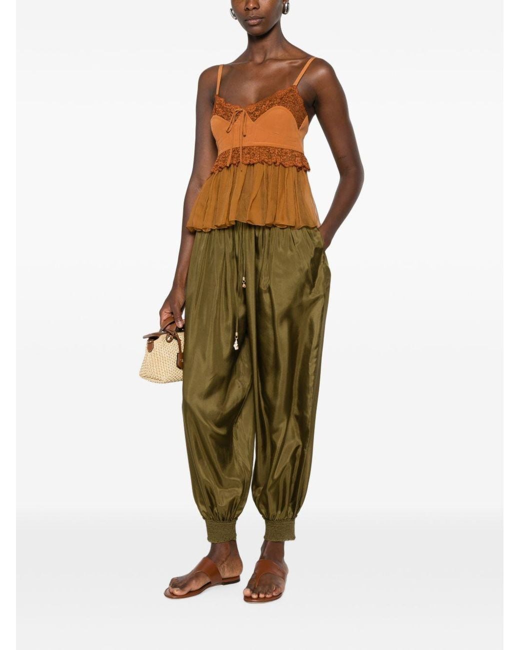 Chloé Brown Silk Laced Top
