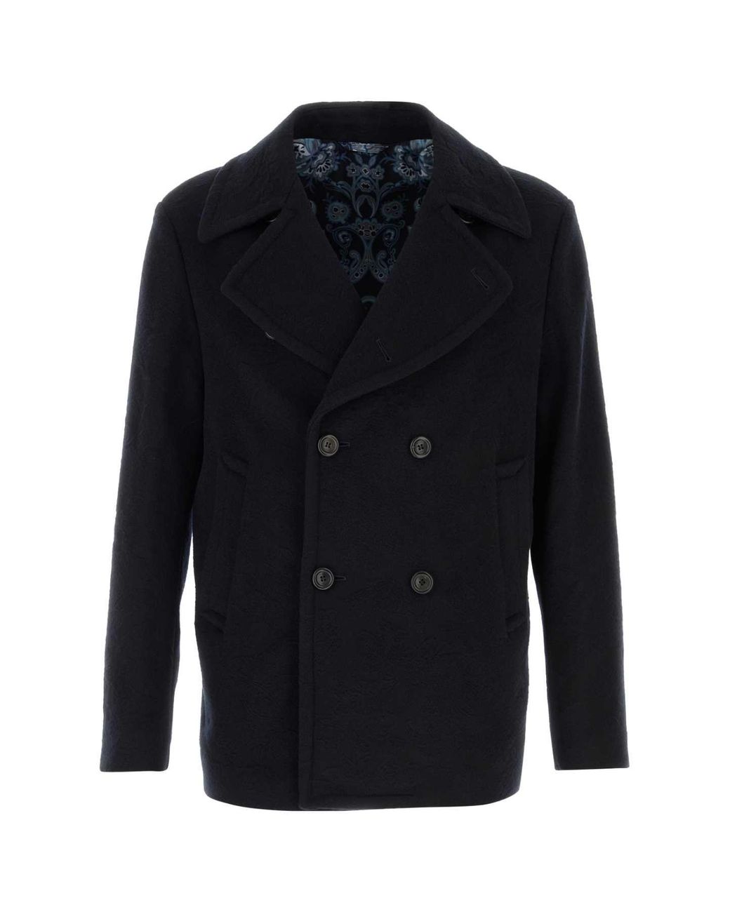 Etro Blue Dark Wool Coat for men
