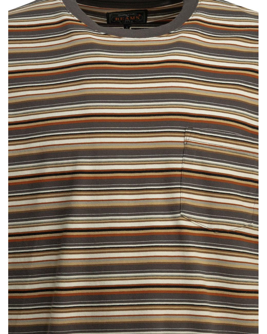 Beams Plus Multicolor Cotton Striped Crew-Neck T-Shirt