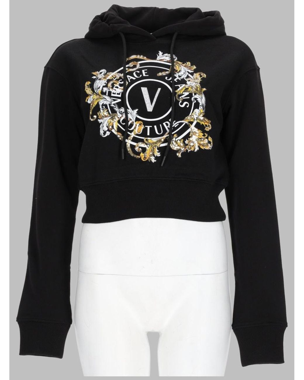 Versace Jeans Couture Black Cropped Graphic Hoodie