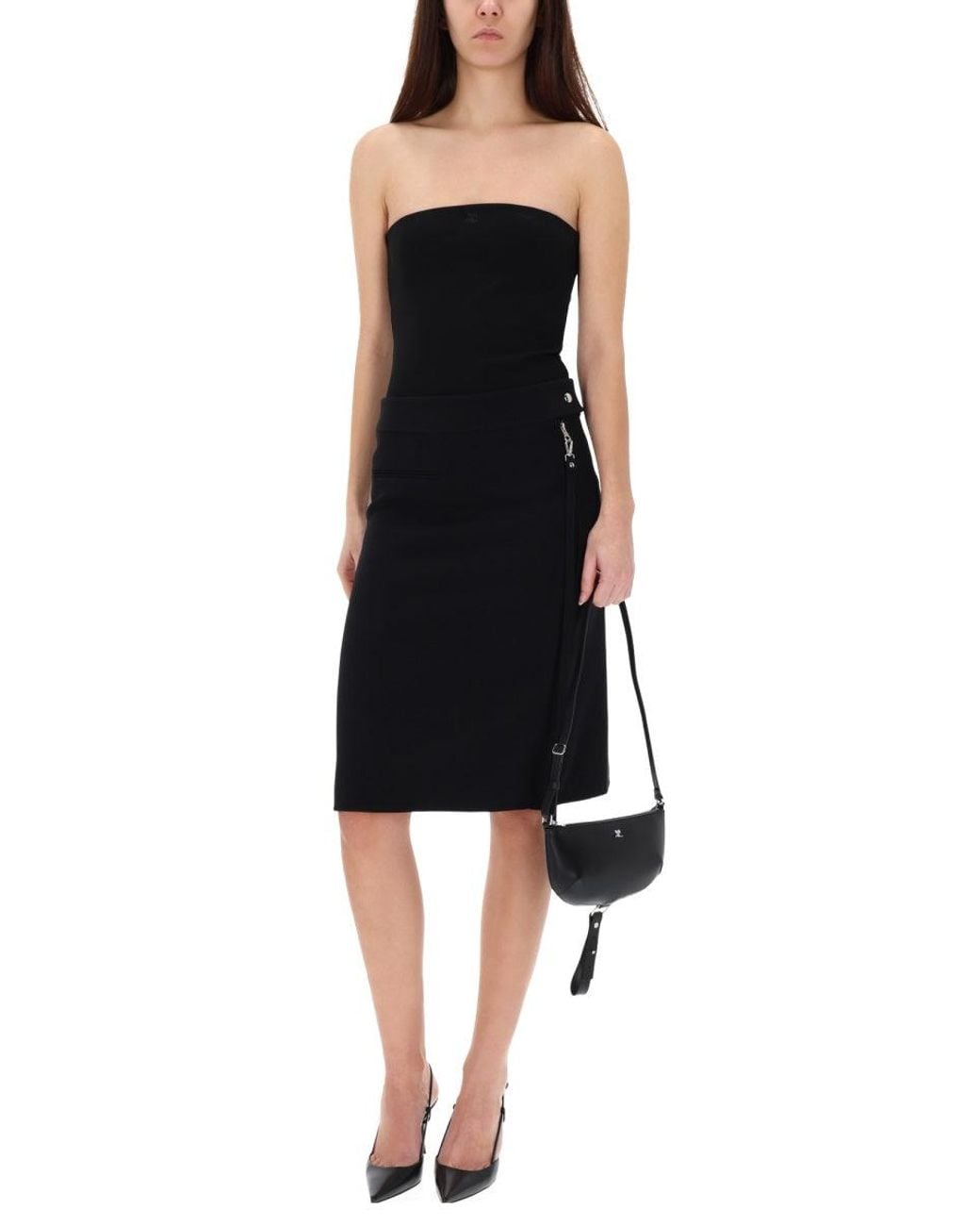 Courreges Black Midi Skirt With Zipper