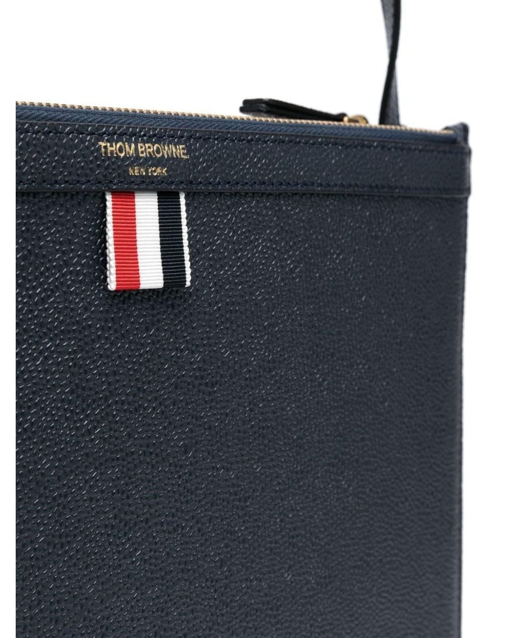 Thom Browne Blue Logo-Print Leather Cross Body Bag