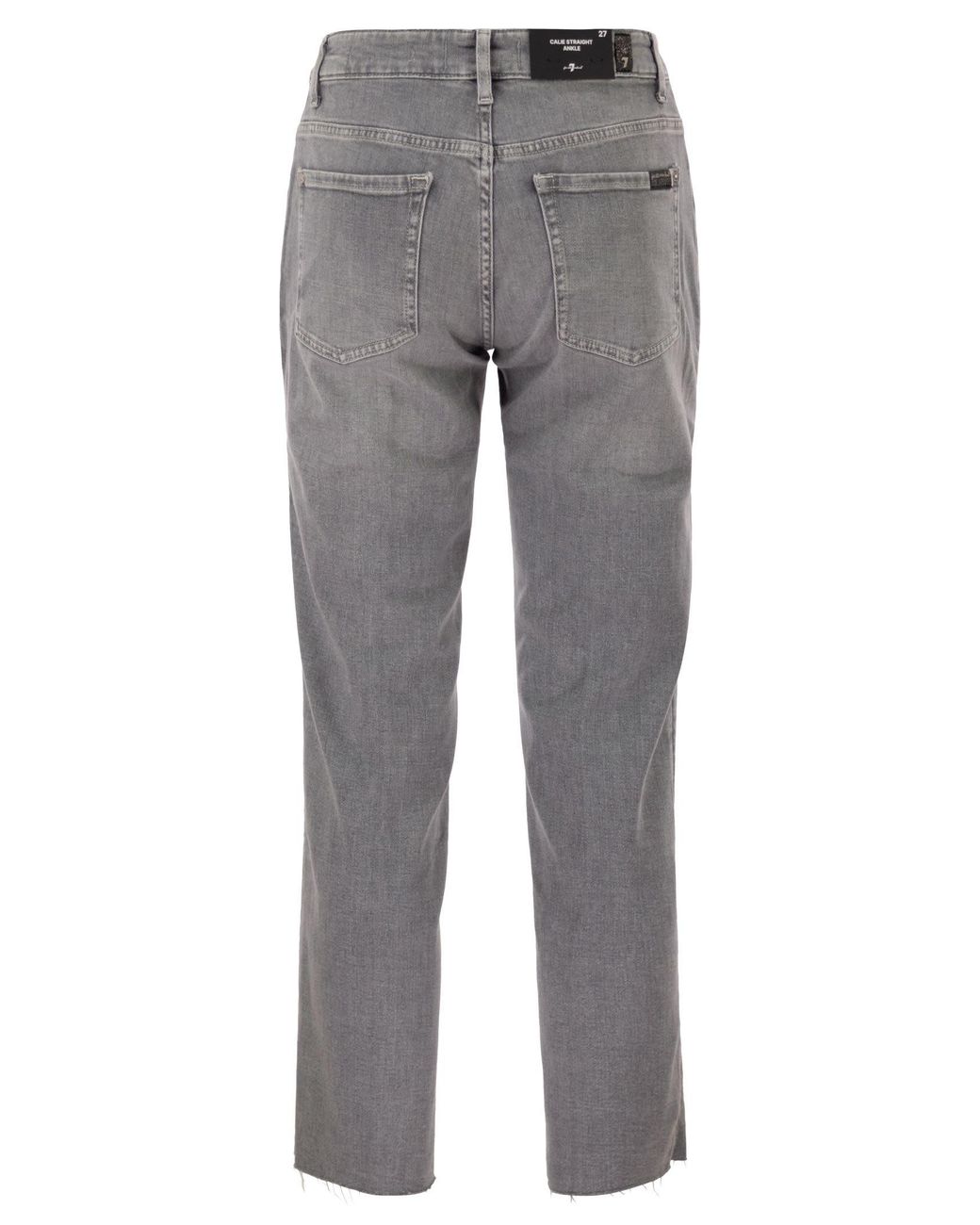 7 For All Mankind Gray Calie Straight Ankle Stretch Denim Jeans With Metallic Fibre