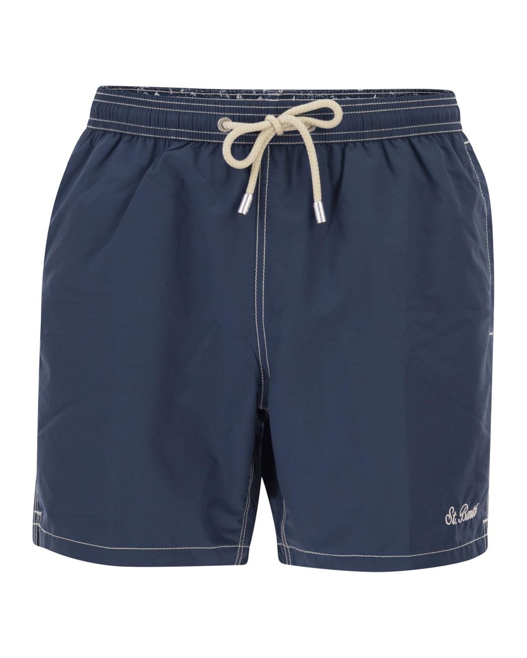 Mc2 Saint Barth Blue Beach Shorts With Logo