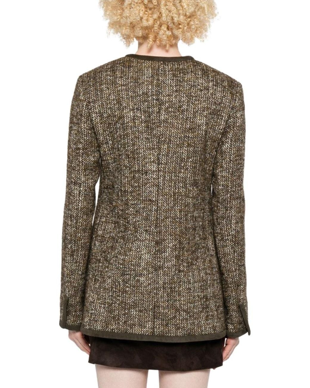 Golden Goose Deluxe Brand Brown Collarless Tweed Jacket