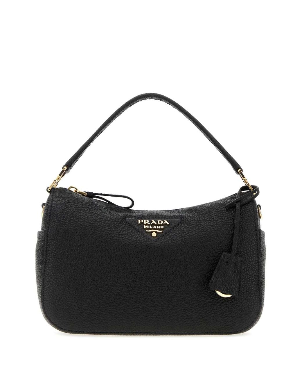 Prada Black Mini Leather Small Handbag With-Tone Hardware