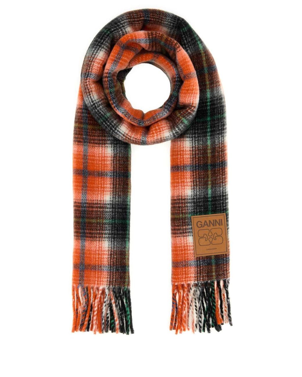 Ganni Orange Embroidered Wool Scarf 200 Cm X 30 Cm