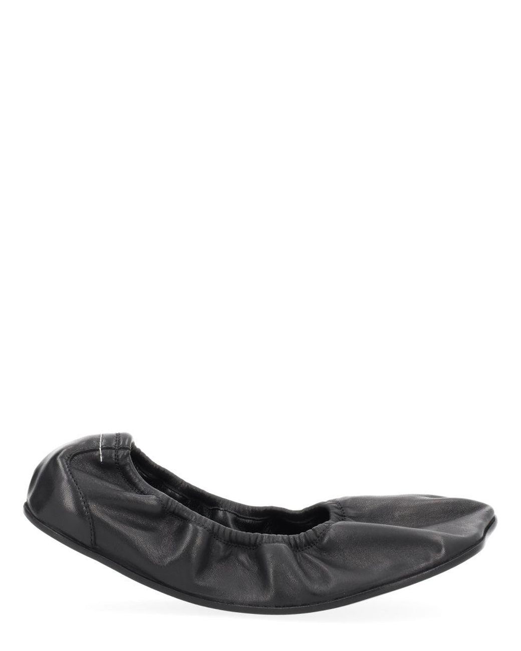 MM6 by Maison Margiela Black Leather Ballet Flats