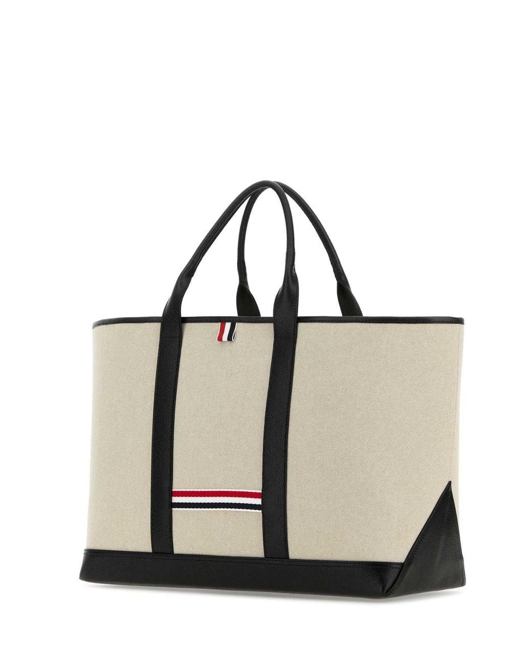 Thom Browne Natural Sand Canvas Medium Rwb-Stripe Shopping Bag