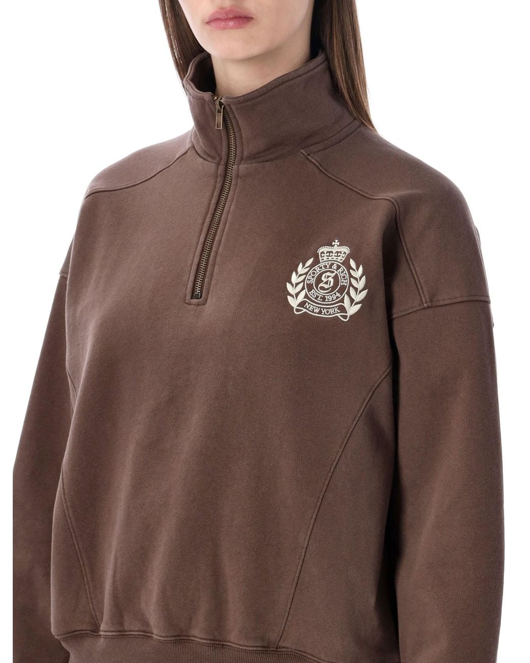 Sporty & Rich Brown Sporty & Rich Sporty & Rich Crest Quarter-Zip Sweatshirt