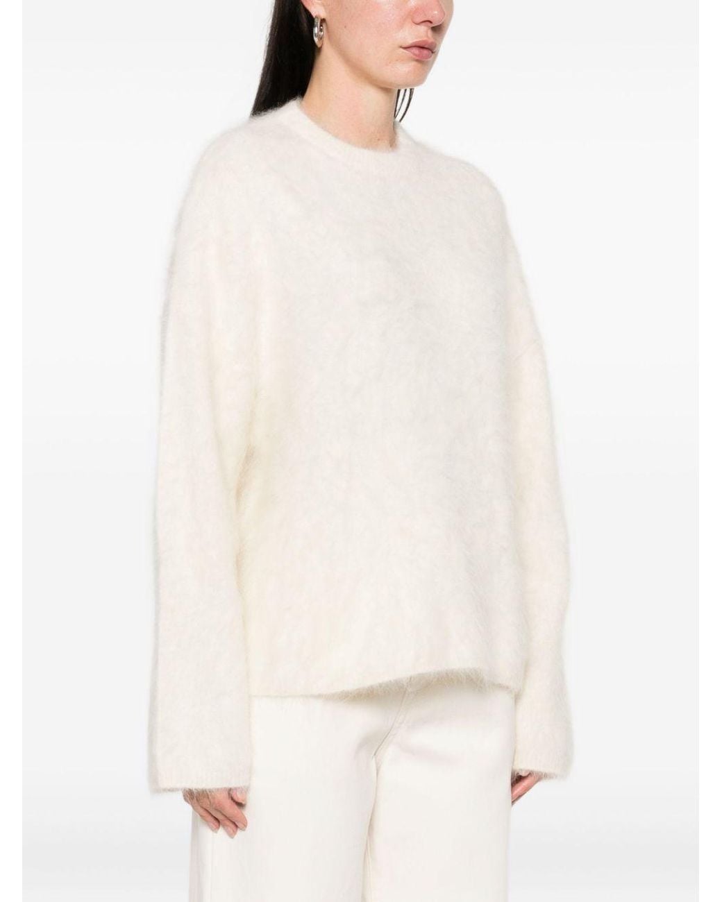 Soft Goat White Wool Crewneck Jumper
