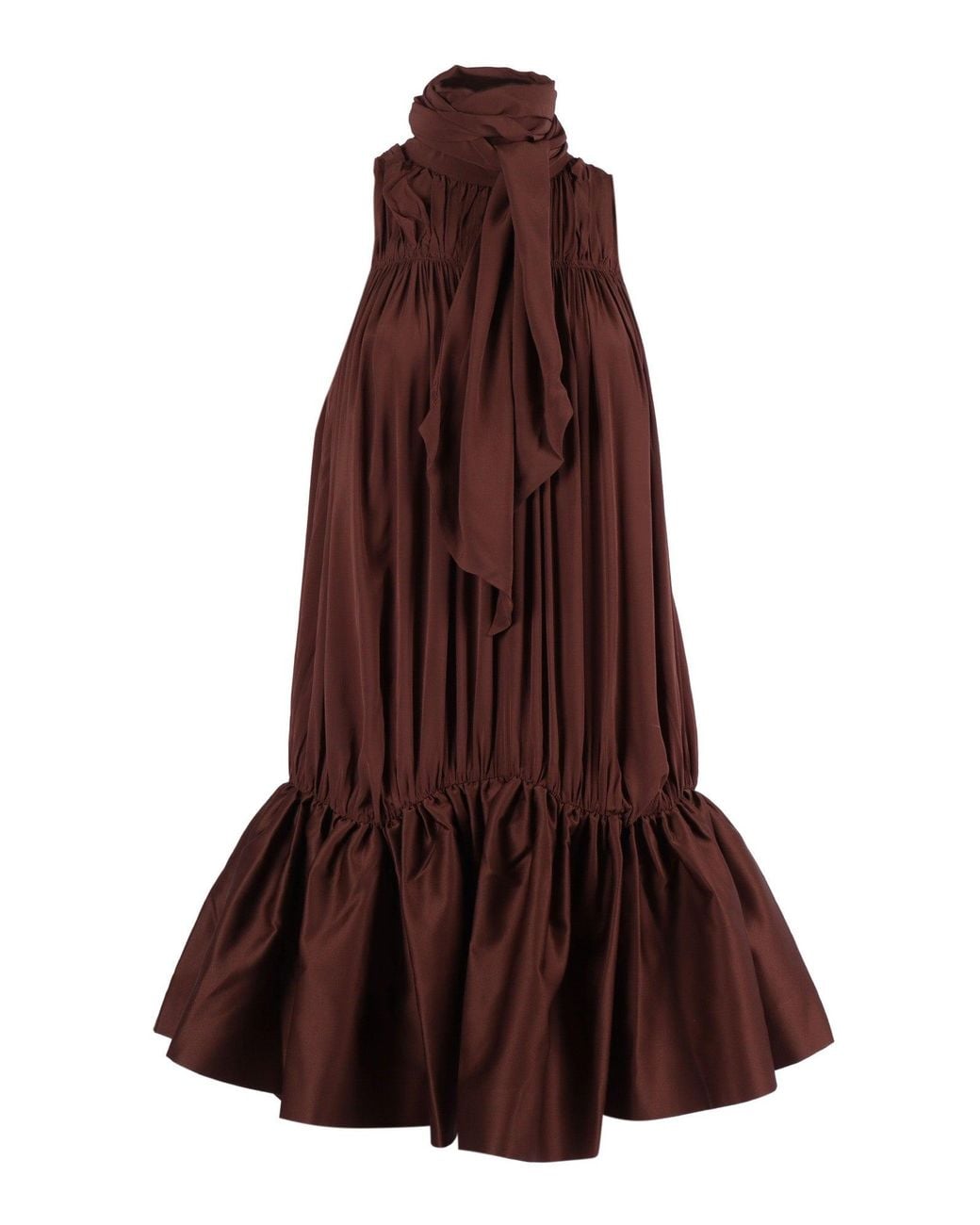 ROTATE BIRGER CHRISTENSEN Brown Gathered Mini Dress Potting Soil (Loose Fit)