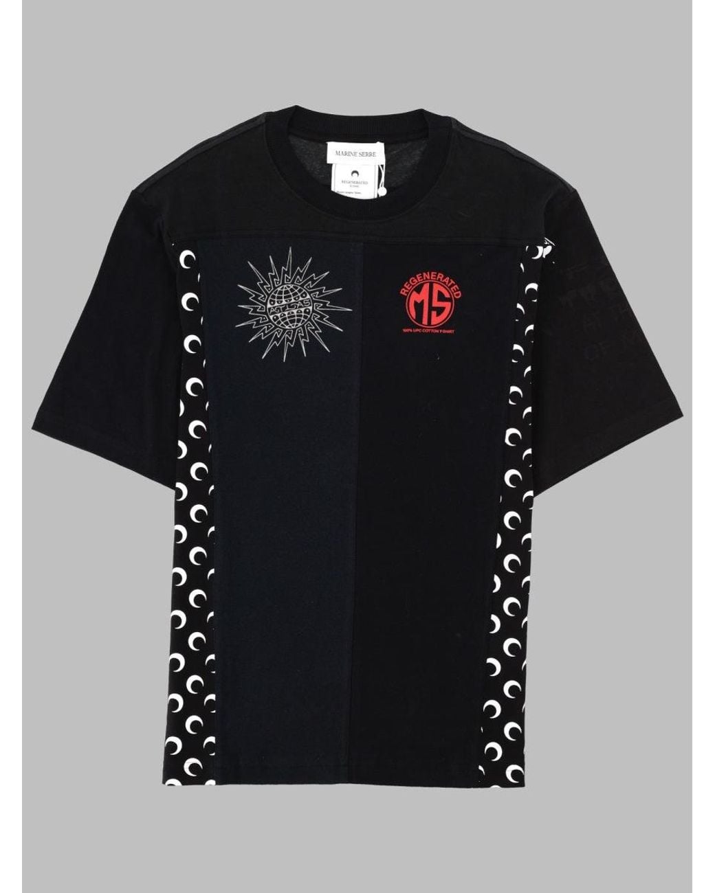MARINE SERRE Black T Shirt "Upcycled" Con Stampa