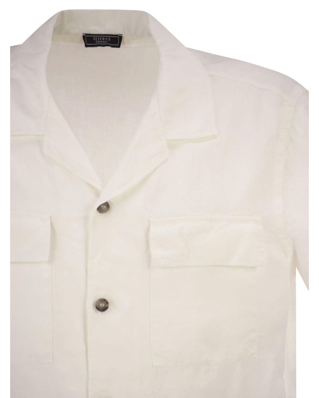 Peserico White Lightweight Linen Bowling Shirt for men