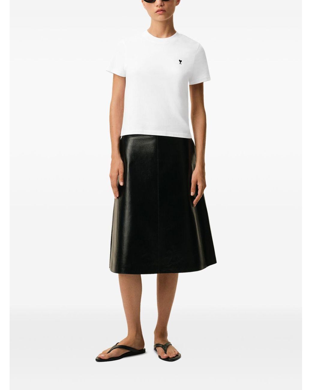 AMI White Cropped Contrasted "Ami De Coeur" T Shirt