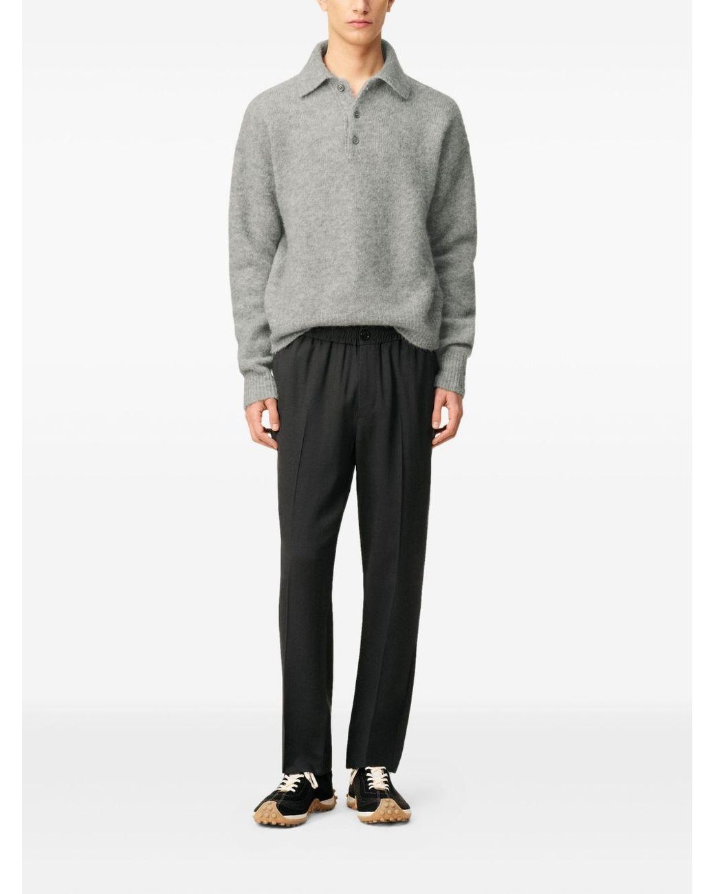 AMI Gray Elasticated-Waist Wool Trousers for men