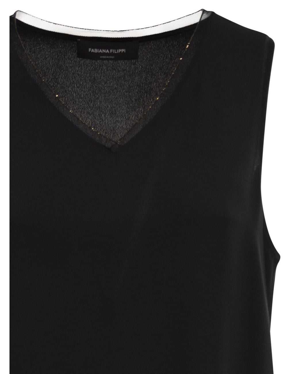 Fabiana Filippi Black Silk-Blend Sleeveless V-Neck Top