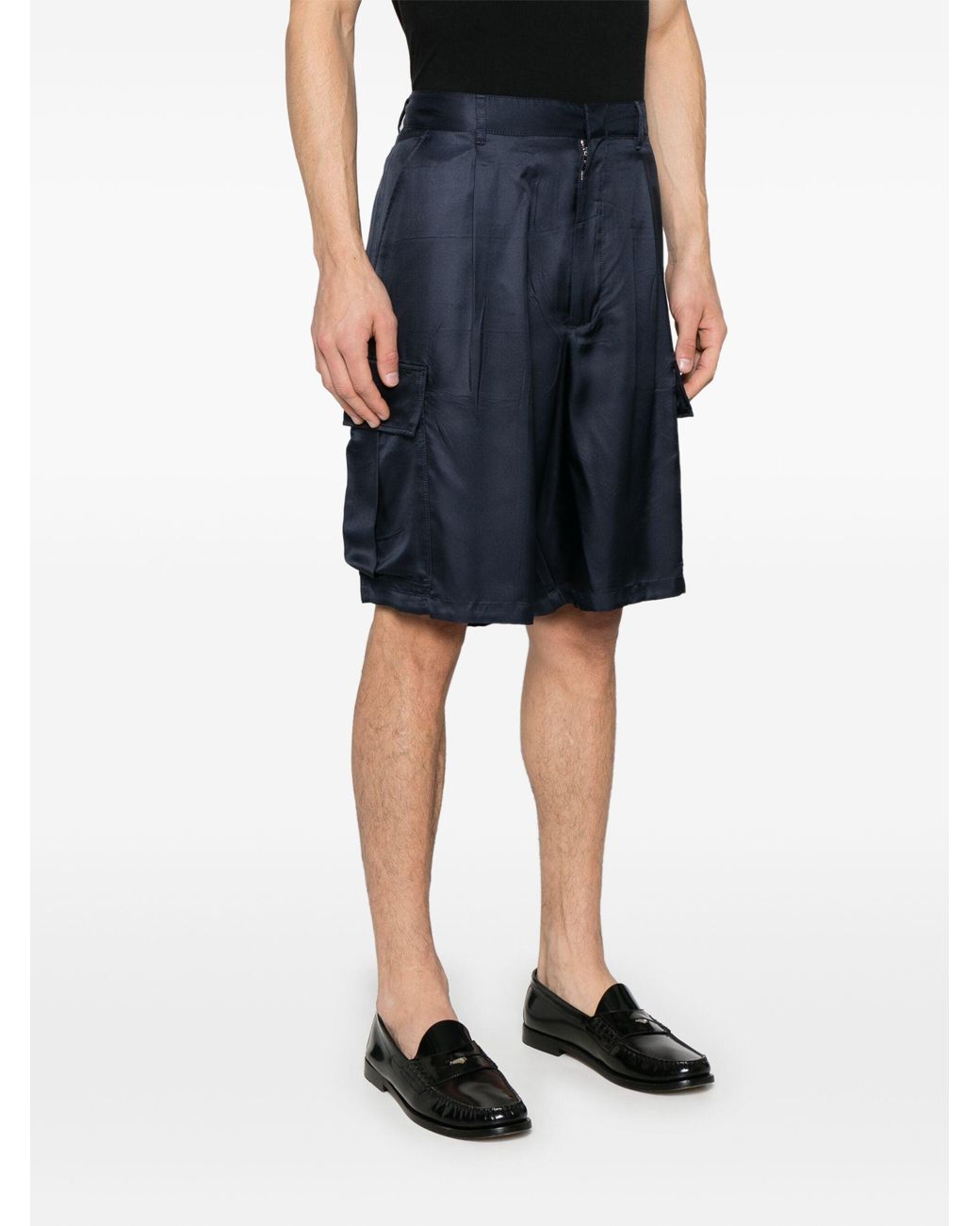Prada Blue Silk Cargo Shorts for men