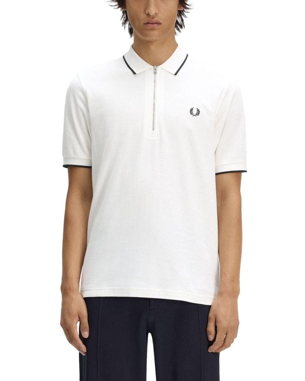 Fred Perry White Polo Con Zip E Logo