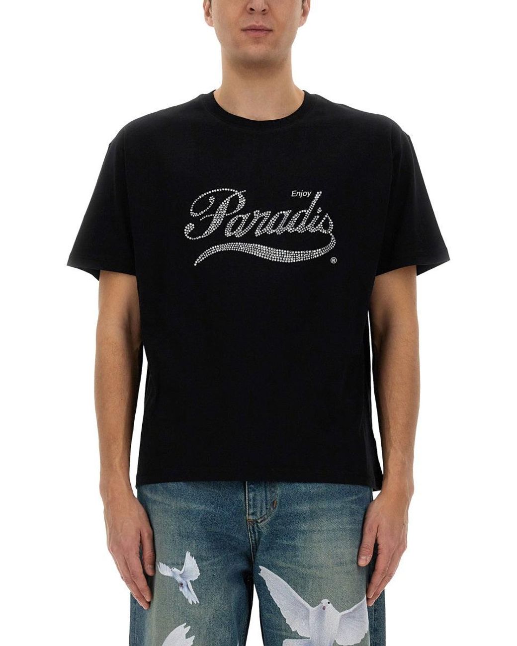3.PARADIS Black Crystal Logo T Shirt