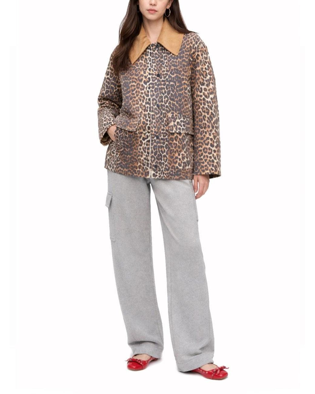 Ganni Black Leopard Print Midi Jacket