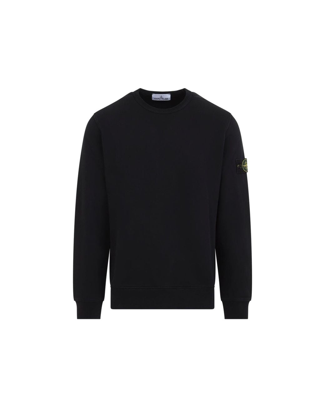 Stone Island Black Cotton Crew Neck Sweatshirt With Compass Badge for men