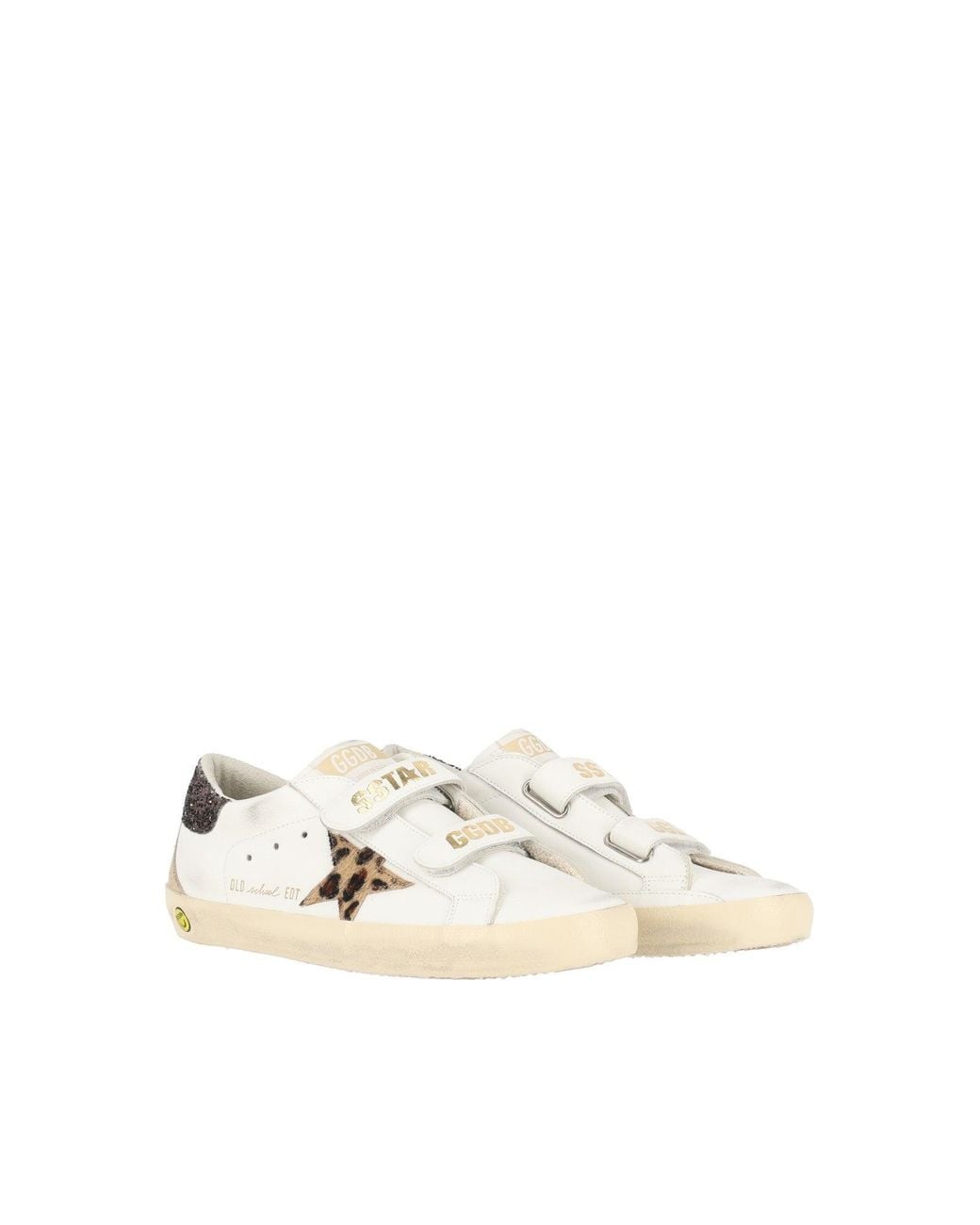 Golden Goose Deluxe Brand Natural Sneakers Old School Leather Upper Tongue And Strap Horsy Star Suede Spur Glitter Heel/Leopard