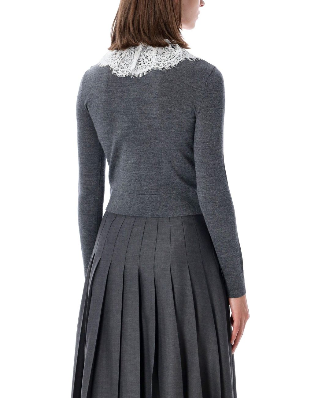 Self-Portrait Blue Chic Button-Front Sweater With Bow Motif