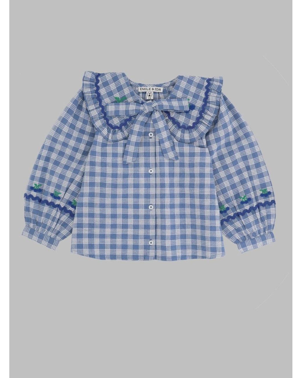 Emile Et Ida Blue Girls Mini Grand Carreau Button-Front Blouse