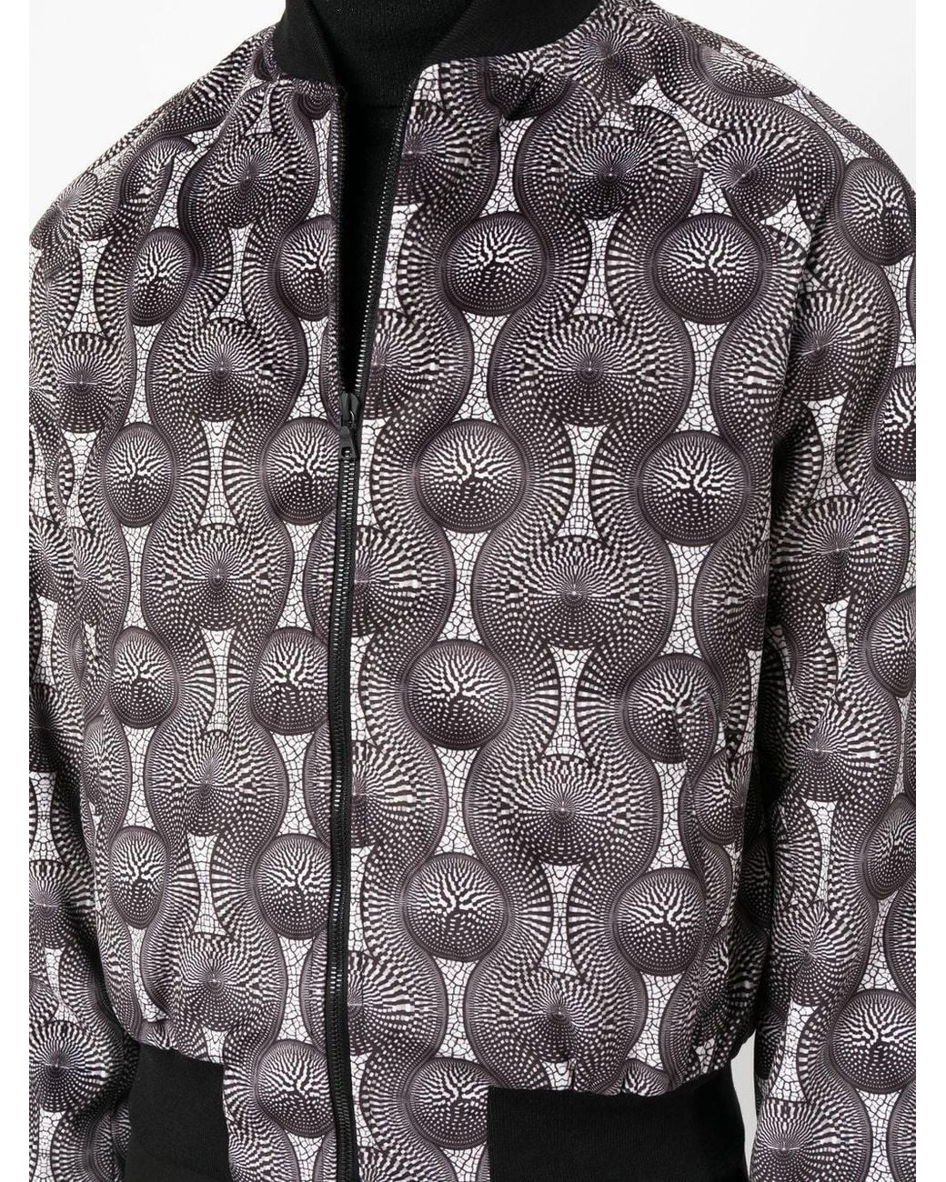OZWALD BOATENG Gray Geometric-Print Silk Bomber Jacket for men