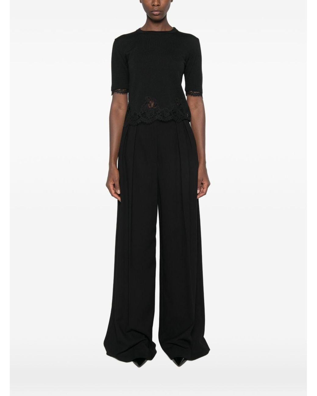 ERMANNO FIRENZE Black Lace Detail Wool Sweater