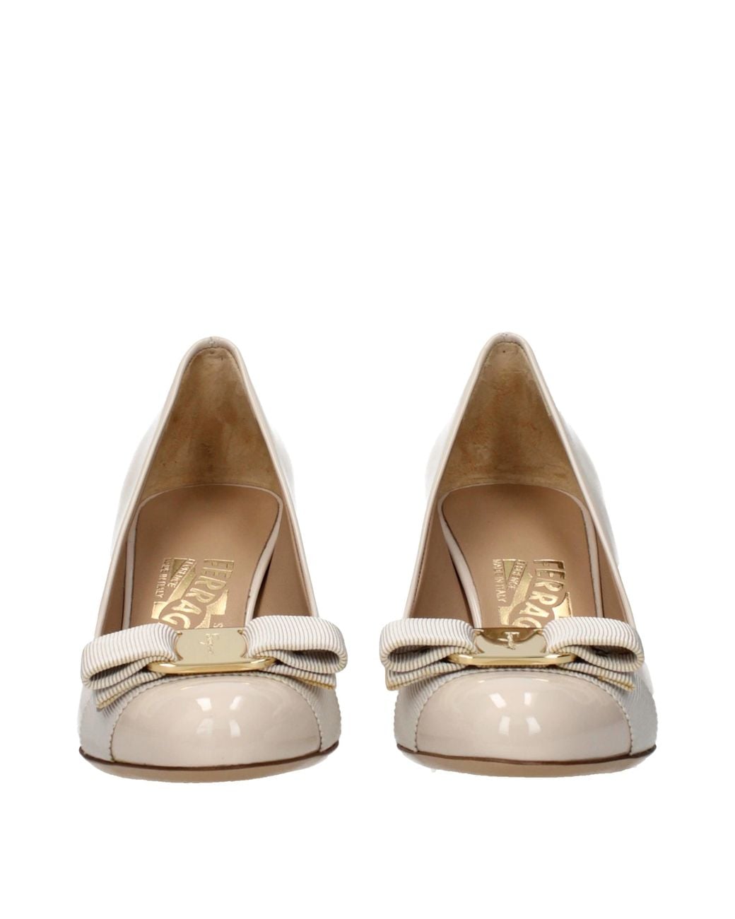 Ferragamo Metallic Carla /Bone Patent Leather Pumps