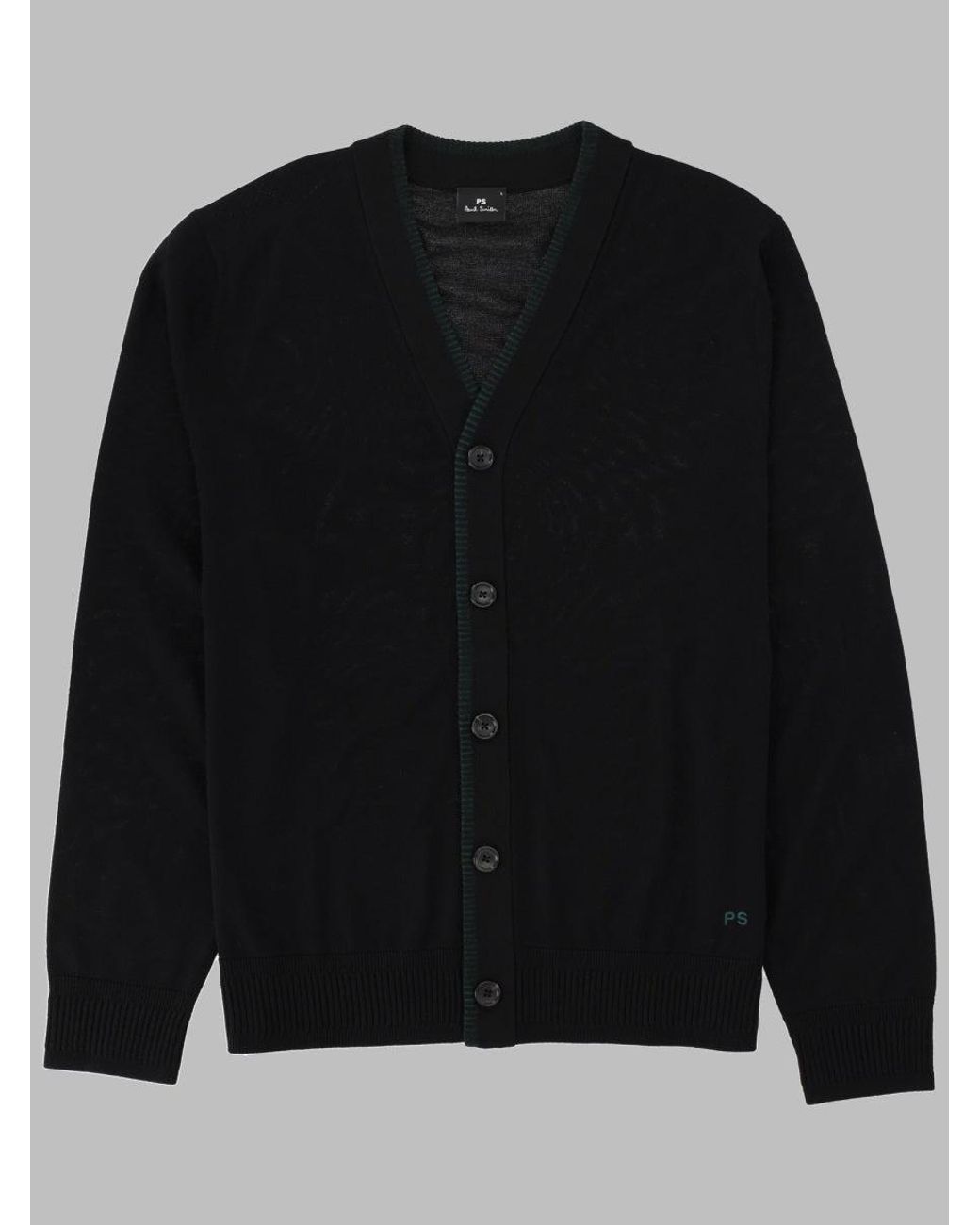 Paul Smith Black V-Neck Button-Down Merino Wool Cardigan for men