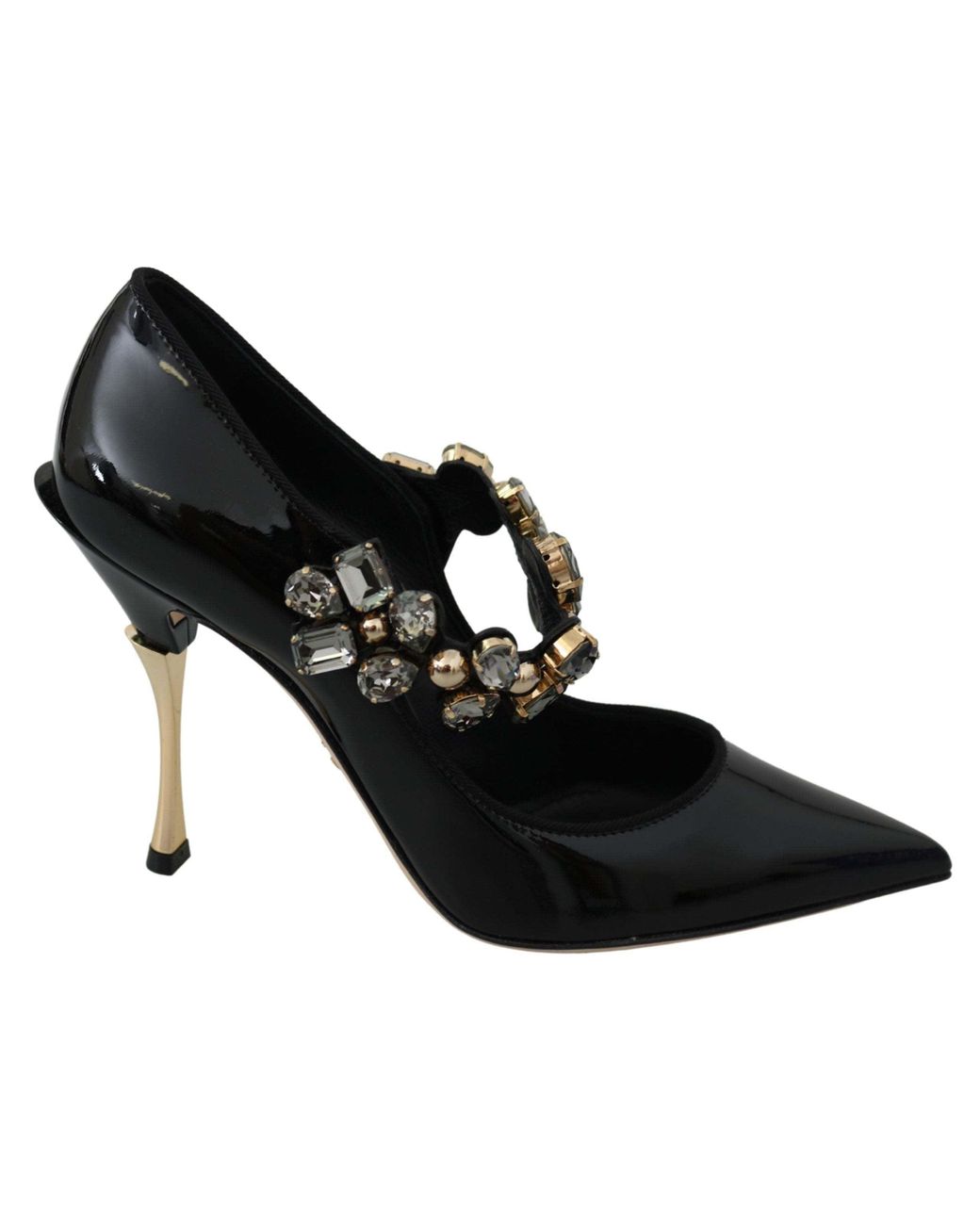 DOLCE & GABBANA Shoes Black Gold Leather Crystal Pumps EU38 US7.5 RRP $1300
