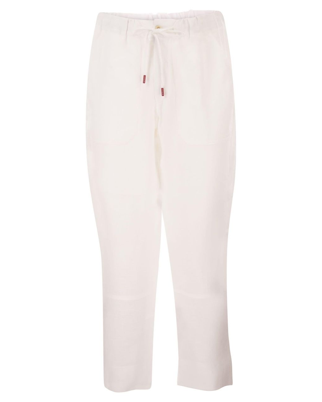 Kiton White Tailored Linen Drawstring Trousers for men