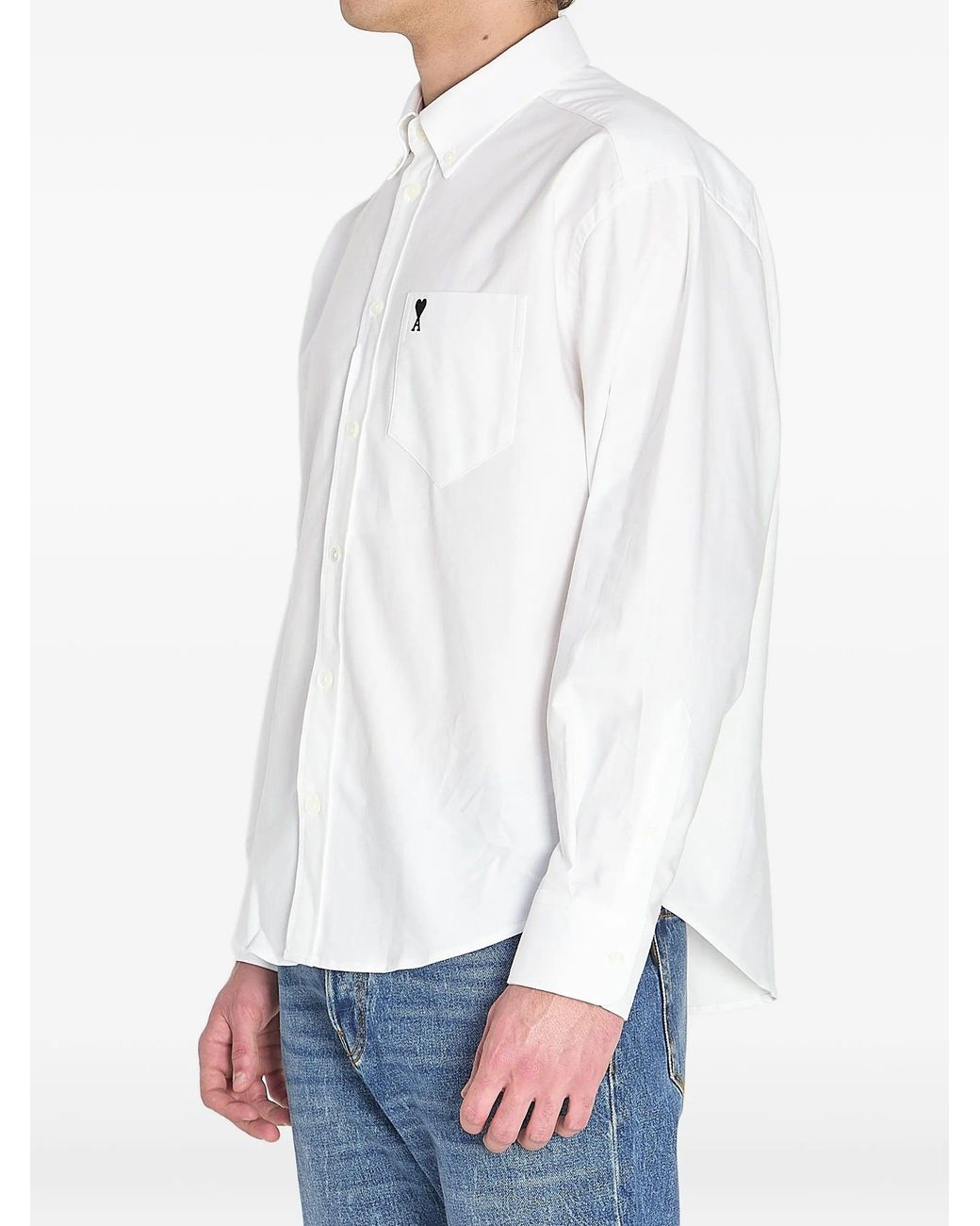 AMI White Boxy Fit Shirt Button Down Collar And Embroidered Ami De Coeur