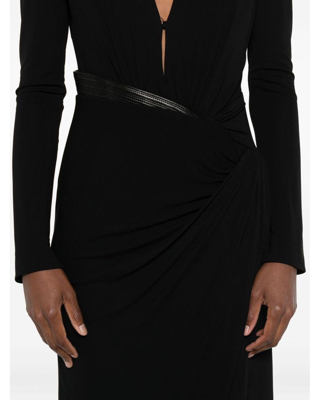 Versace Midi-Jurk Met Lange Mouwen En V-Hals in het Black