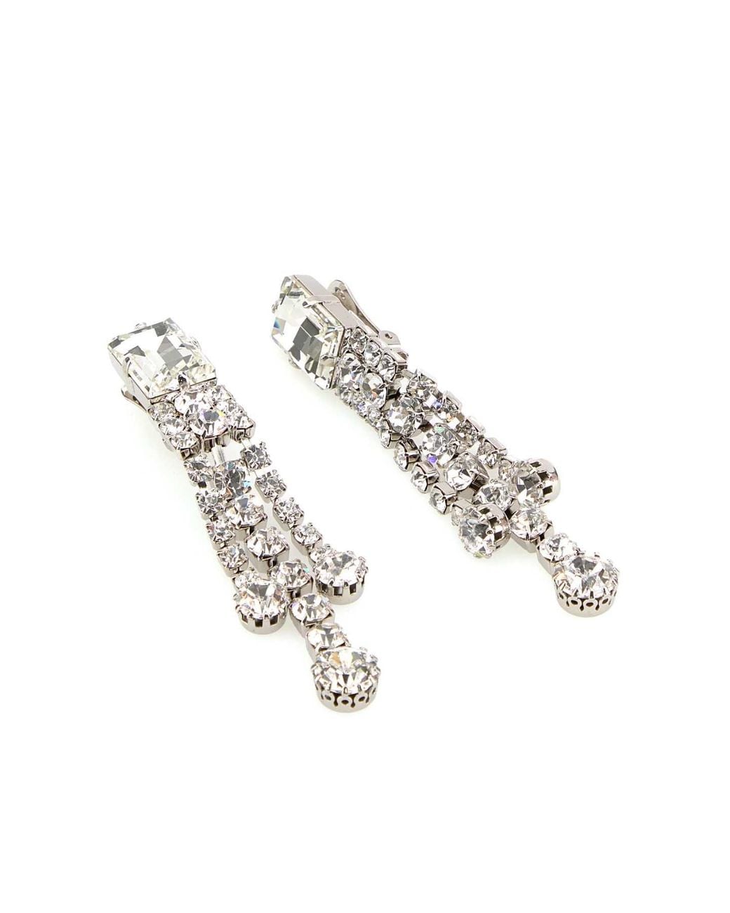 Alessandra Rich White Crystal Earrings With Fringes