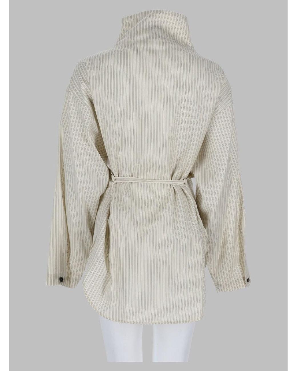 Alysi White High-Neck Belted Button-Front Shirt
