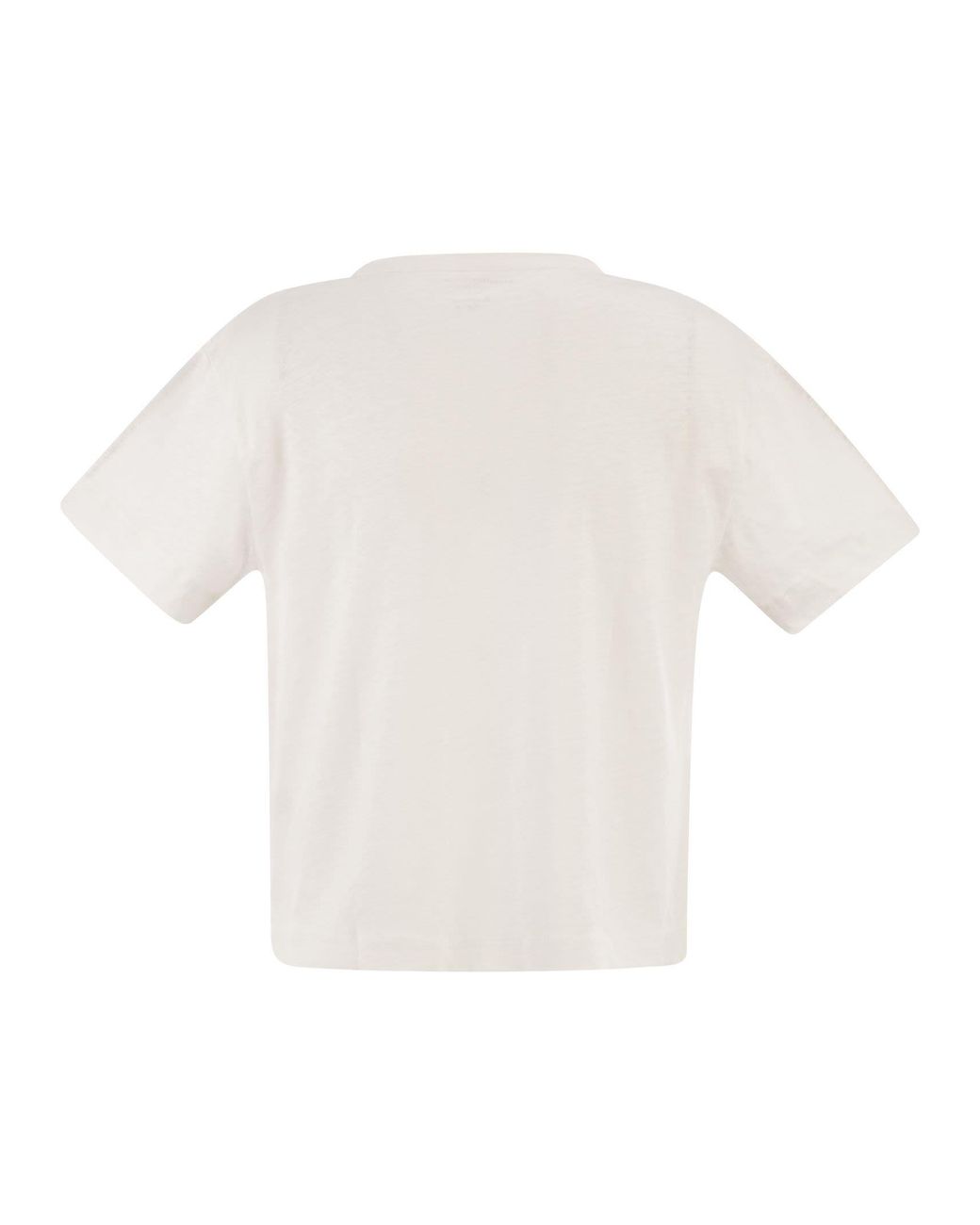 Majestic White Stretch Linen T Shirt With V Neck