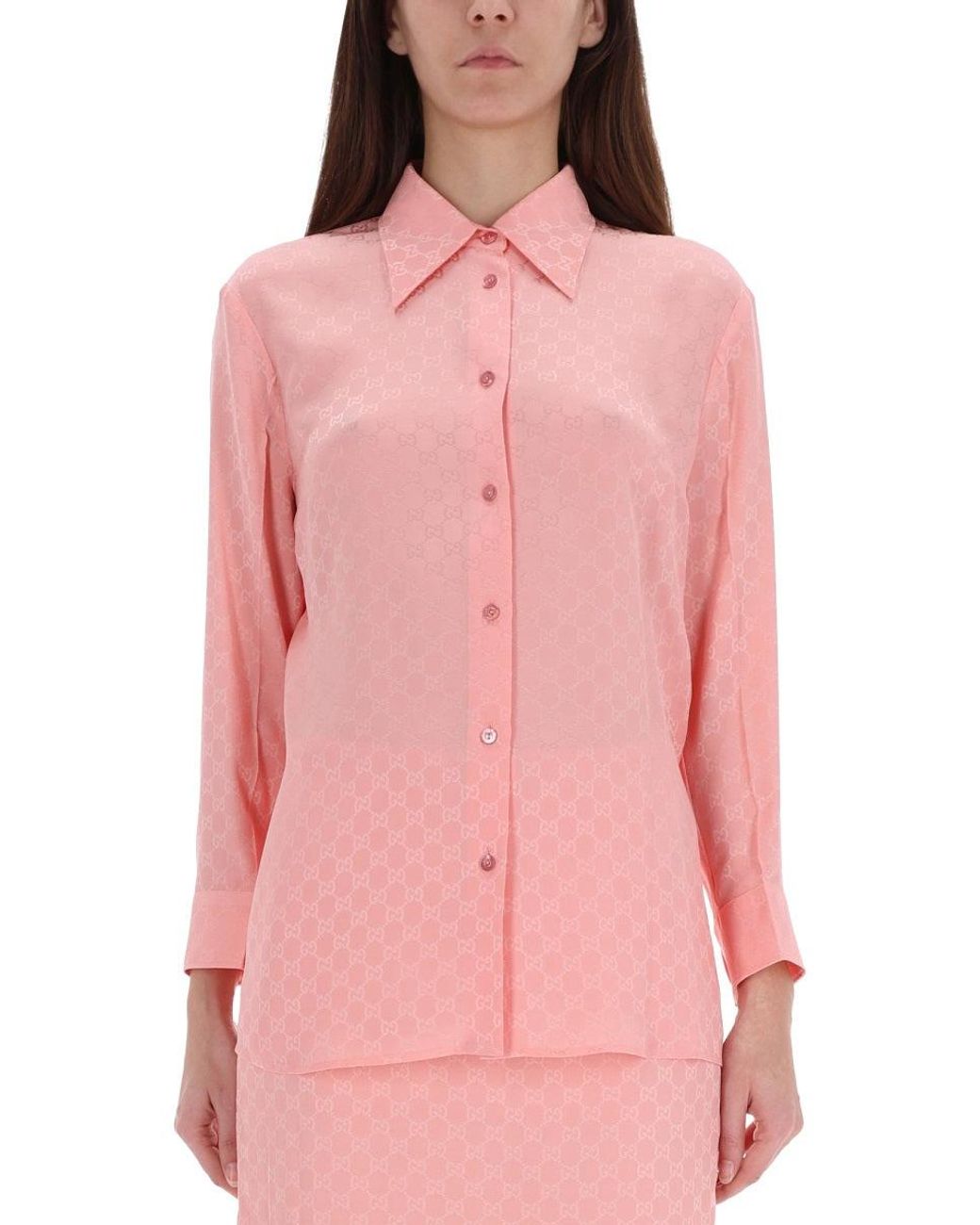 Gucci Pink Gg Silk Jacquard Shirt, Ready-To-Wear