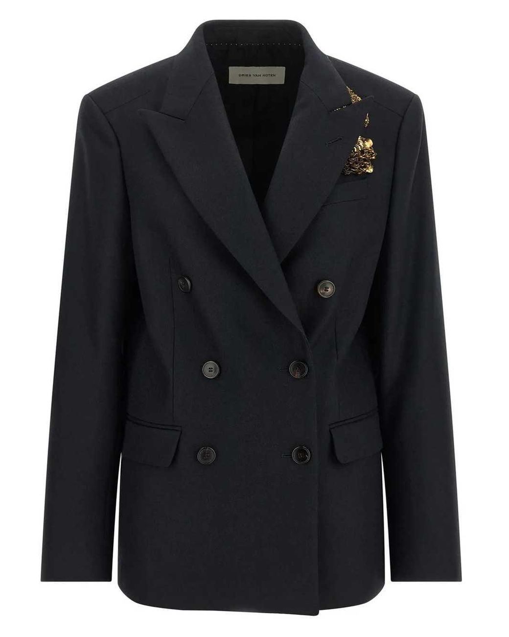 Dries Van Noten Black Embroidered Double-Breasted Blazer