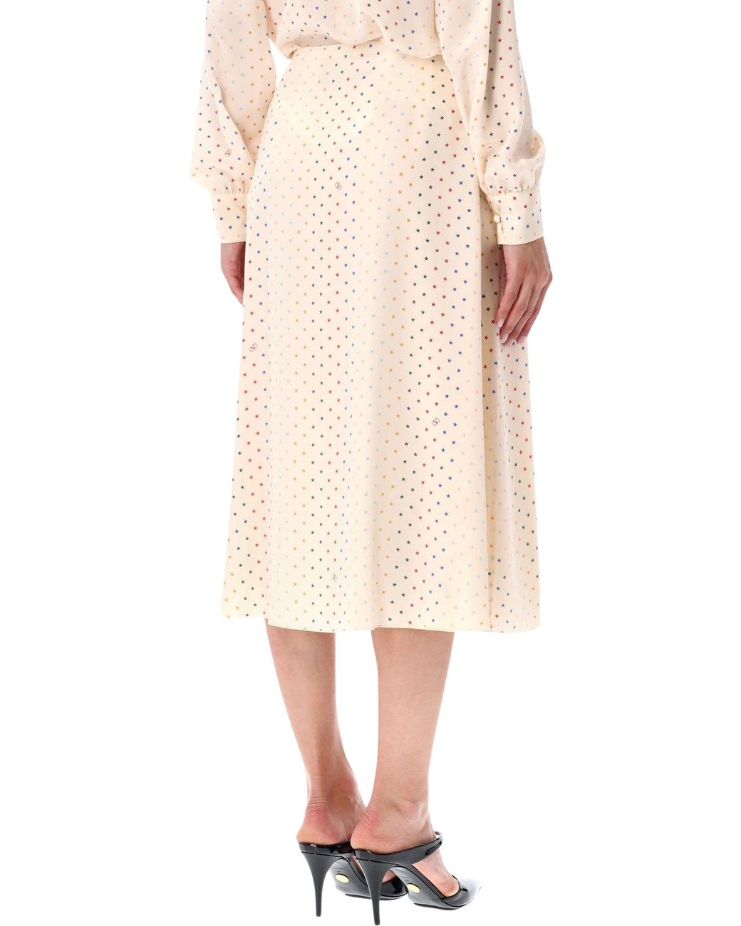 Valentino Garavani Natural Pure Silk Midi Skirt With Star Print