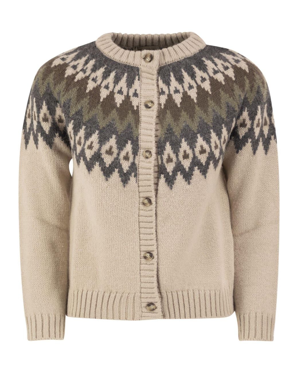 Weekend by Maxmara Brown Wkdtarga Jacquard Alpaca Blend Cardigan