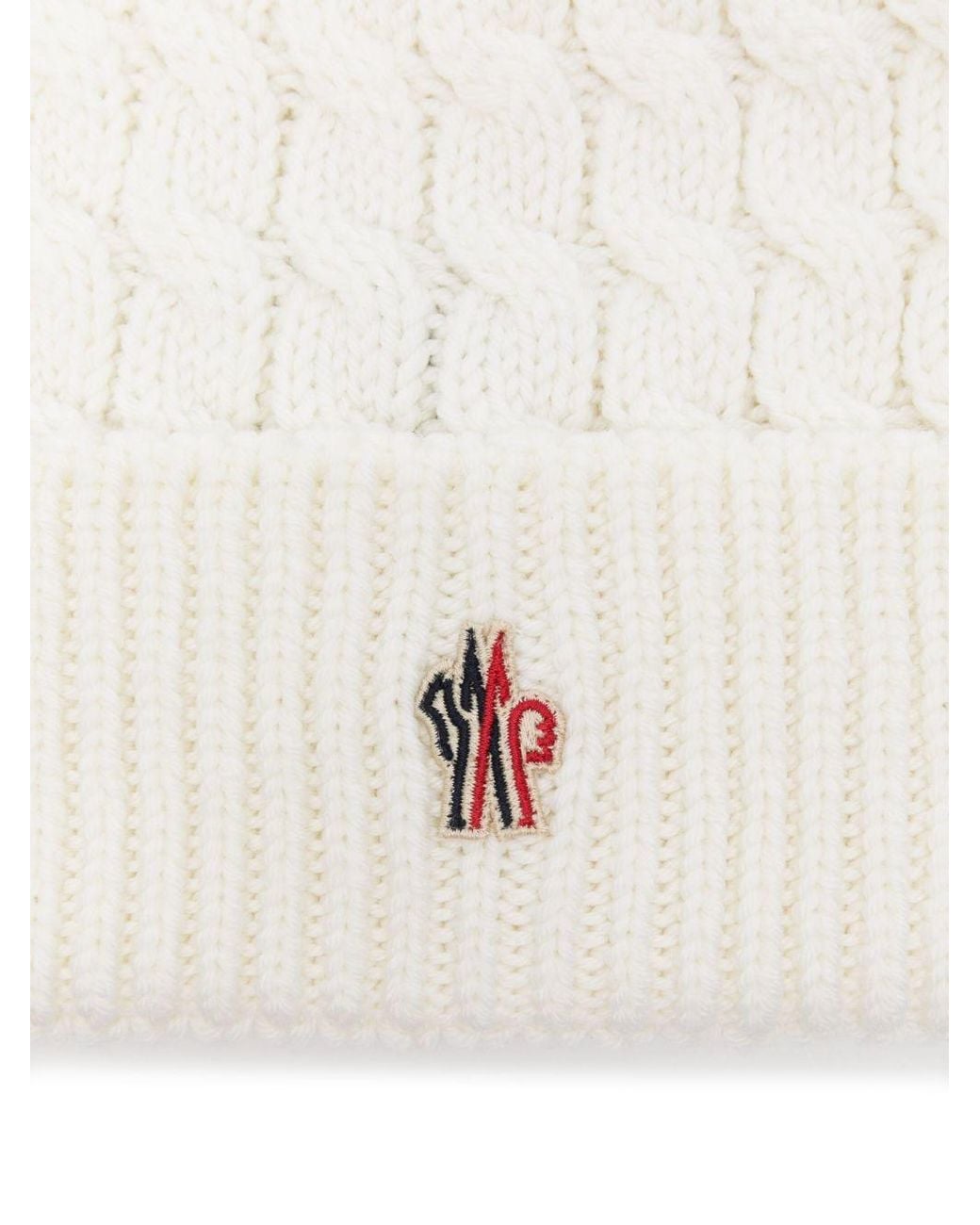 Moncler White Logo Wool Beanie
