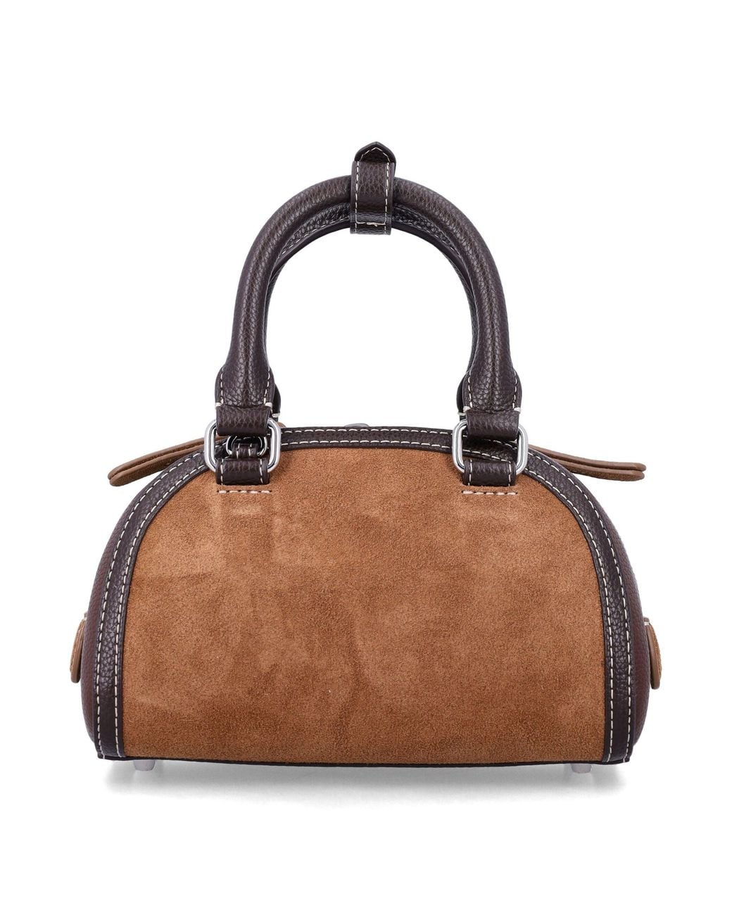 DIESEL Brown Logo Embellished Top Handle Satchel