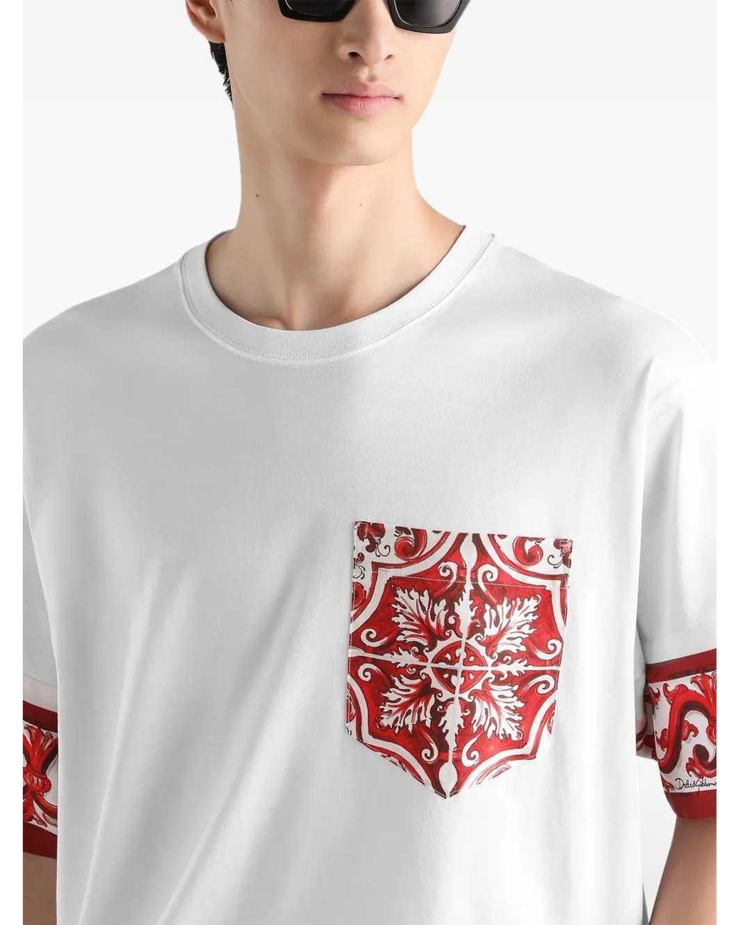 Dolce & Gabbana White Dolce & Gabbana Majolica Print T-Shirt for men
