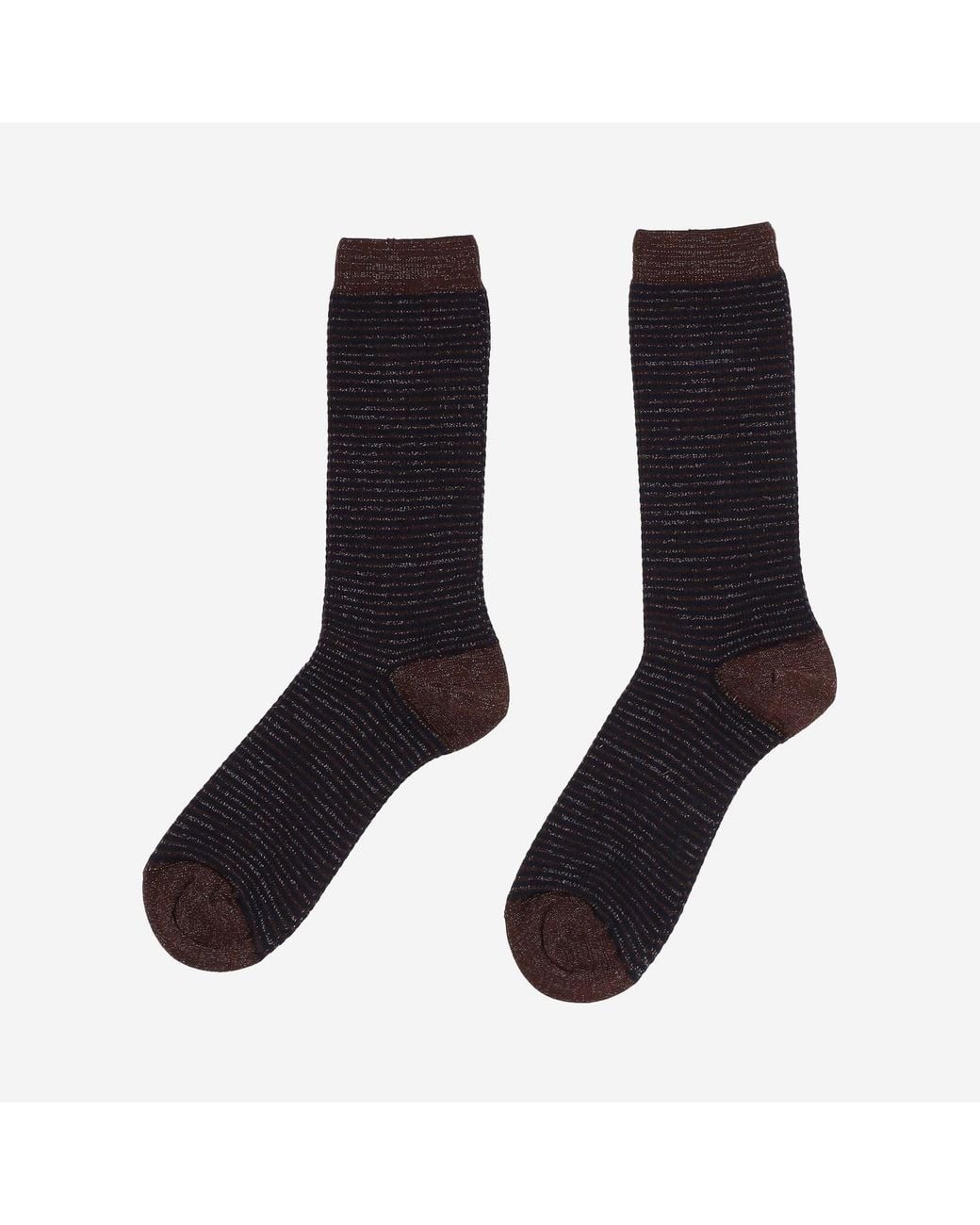 ANT45 Black Ribbed Cotton Blend Socks With Metallic Thread